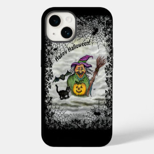 Coque Pour iPhone 14 Sorcière, Chat, Chauve-souris et Citrouille, Joyeu