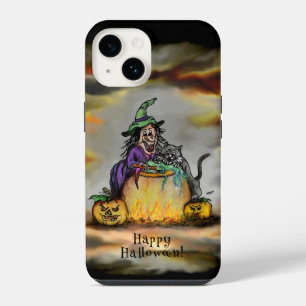 Coque Pour iPhone 14 Sorcière et chat noir, Joyeux Halloween !