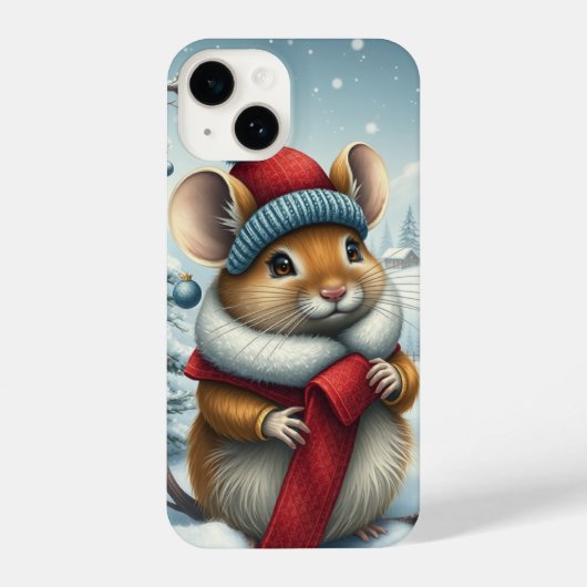 Coque Pour iPhone 14 Souris mignonne dans l'arrière hiver de Preppy et (Verso)
