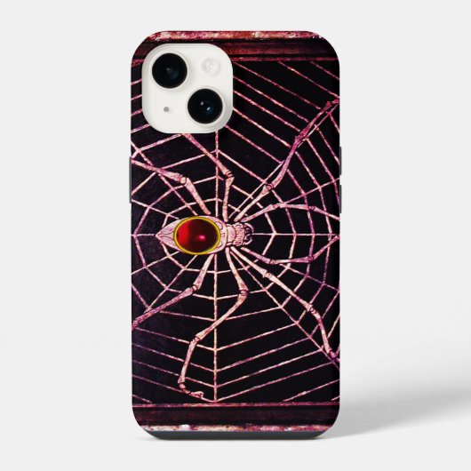 Coque Pour iPhone 14 SPIDER ET WEB Rouge Ruby Noir (Verso)