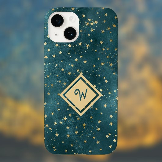 Coque Pour iPhone 14 Stress Night Space Design avec Monogramme Or