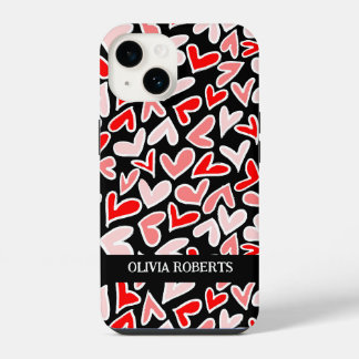 Coque Pour iPhone 14 Stylish Red Hearts Valentine's Day Personnalisé