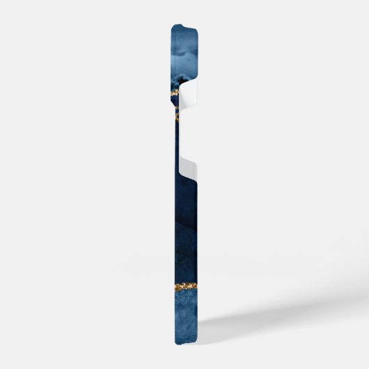 Coque Pour iPhone 14 Stylo Marine Blue Agate Geode Gold Script Monogram (Côté gauche)