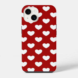 Coque Pour iPhone 14 Super Mignon Cœurs Rouges Et Blancs Style Points D