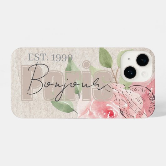 Coque Pour iPhone 14 Sweet classy stylish Grunge botanical Bonjour (Verso Horizontal)