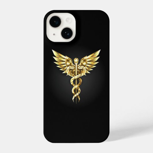 Coque Pour iPhone 14 Symbole Polygonal Or Caduceus (Verso)