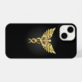 Coque Pour iPhone 14 Symbole Polygonal Or Caduceus (Verso Horizontal)