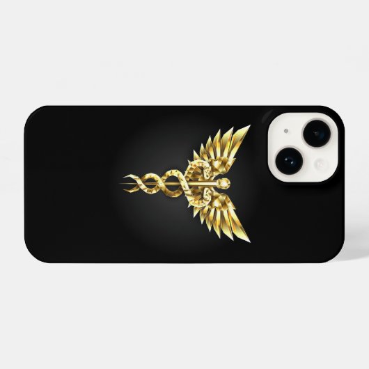 Coque Pour iPhone 14 Symbole Polygonal Or Caduceus (Verso Horizontal)