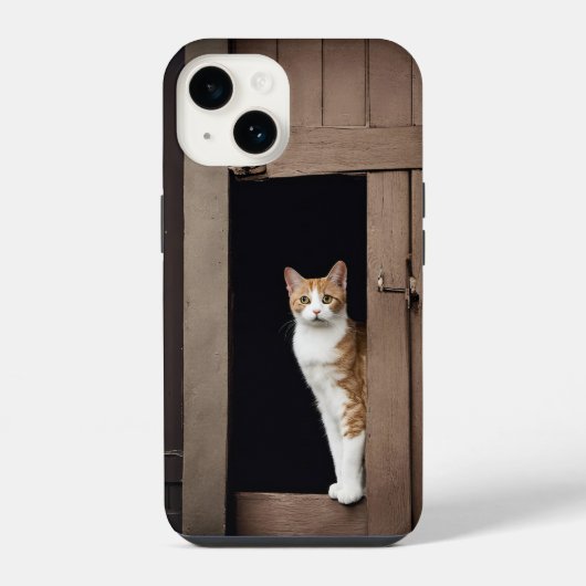 Coque Pour iPhone 14 Tabby Chat dans la porte Shed (Verso)