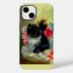 Coque Pour iPhone 14 Tableau vintage de chaton noir et blanc