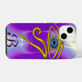 Coque Pour iPhone 14 TALISMAN MONOGRAMME BLEU Rose Fuchsia Violet (Verso Horizontal)