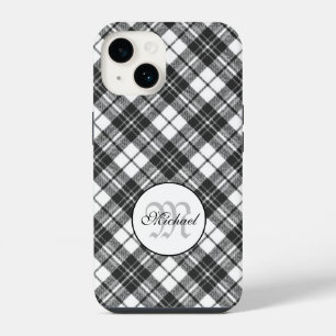 Coque Pour iPhone 14 Tartan motif Noël noir blanc Monogramme