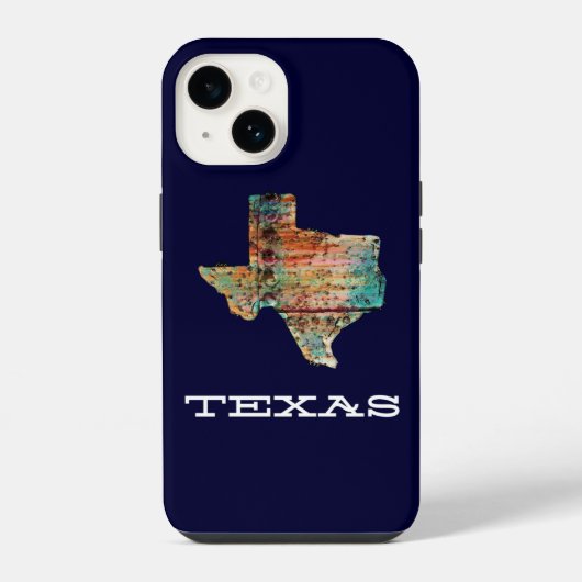 Coque Pour iPhone 14 Texas Map Rustic Bois Style sur Bleu (Verso)
