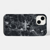 Coque Pour iPhone 14 Texture de marbre noir avec monogramme (Verso Horizontal)