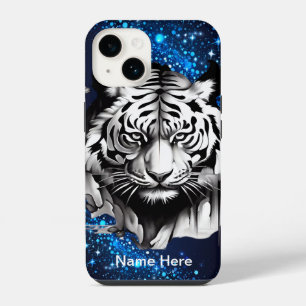 Coque Pour iPhone 14 Tigre blanc avec des étincelles bleues