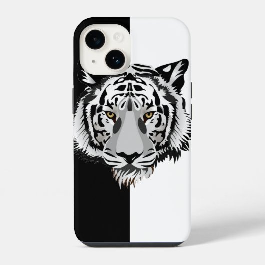 Coque Pour iPhone 14 Tigre Noir Blanc  (Verso)