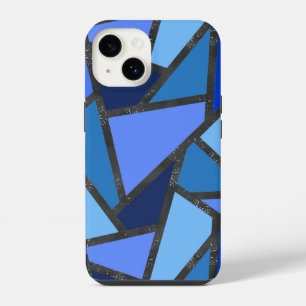 Coque Pour iPhone 14 Tons de motif en vitrail bleu