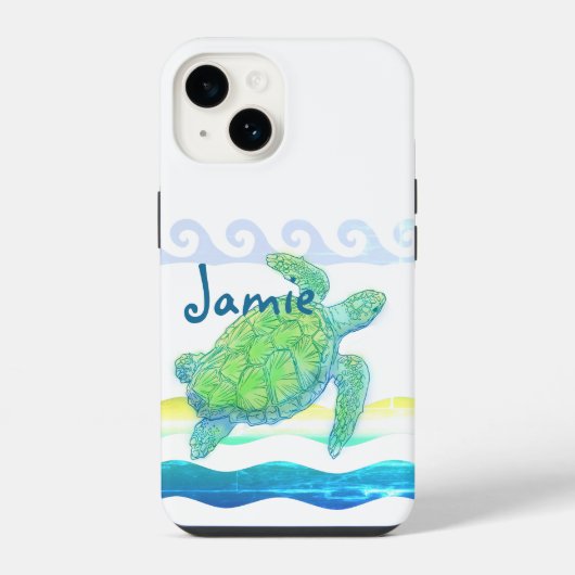 Coque Pour iPhone 14 Tortue bleue et verte (Verso)
