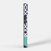 Coque Pour iPhone 14 Trellis de monogramme Navy et Aqua (Côté droit)