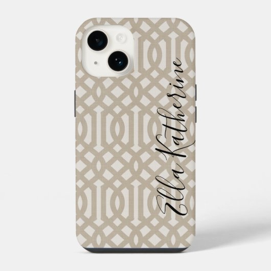 Coque Pour iPhone 14 Trellis Monogramme Beige Rustique (Verso)