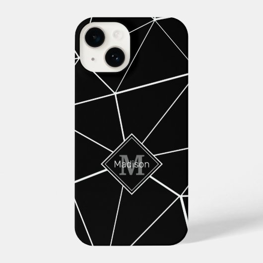 Coque Pour iPhone 14 Triangles noirs géométriques lignes blanches Monog (Verso)
