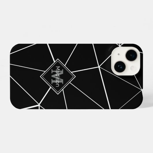 Coque Pour iPhone 14 Triangles noirs géométriques lignes blanches Monog (Verso Horizontal)