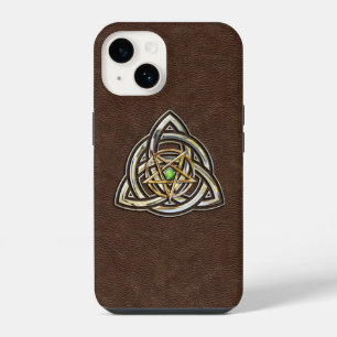 Coque Pour iPhone 14 Triquetra Pentagramme sur Brun
