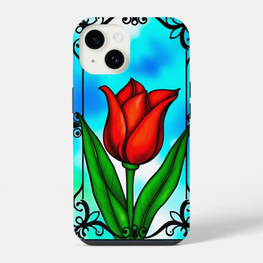 Coque Pour iPhone 14 Tulipe rouge vibrant (Verso)