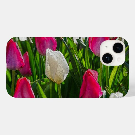 Coque Pour iPhone 14 Tulipes Roses Et Blanches coque iphone (Verso (horizontal))