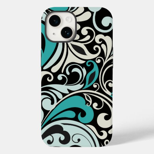 Coque Pour iPhone 14 Turquoise Floral Grilles iPhone 14 Coque (Verso)
