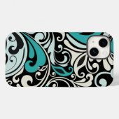Coque Pour iPhone 14 Turquoise Floral Grilles iPhone 14 Coque (Verso (horizontal))