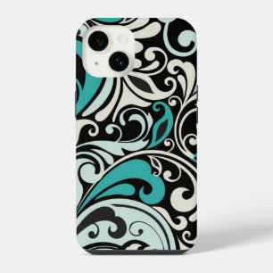 Coque Pour iPhone 14 Turquoise Floral Grilles iPhone 14 Coque