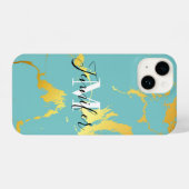 Coque Pour iPhone 14 Turquoise Golden Foil (Verso Horizontal)