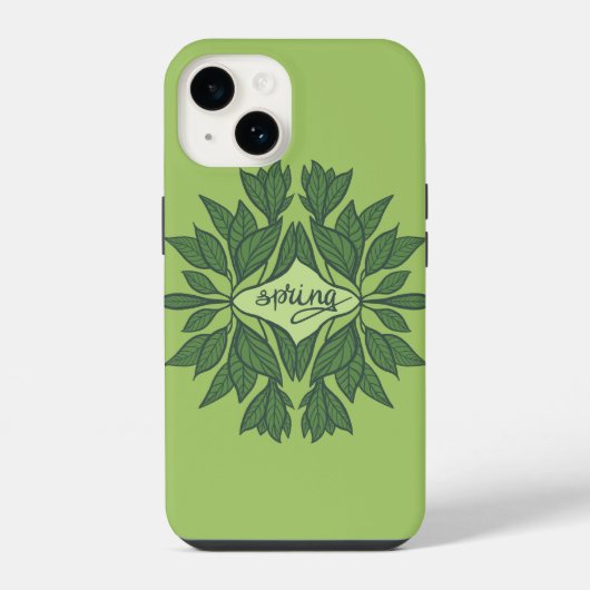 Coque Pour iPhone 14 Typographie esthétique Feuille du printemps vert (Verso)