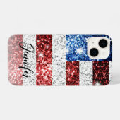 Coque Pour iPhone 14 USA flag rouge blanc bleu faux scintillants Votre  (Verso Horizontal)