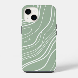 Coque Pour iPhone 14 Vague Vert Sauge Moderne Personnalisé
