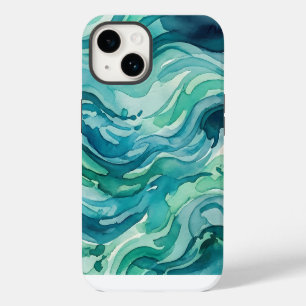 Coque Pour iPhone 14 Vagues océaniques à l'aquarelle sarcelle