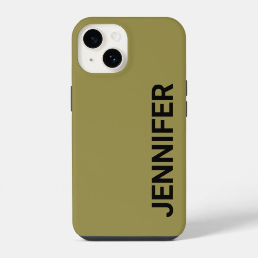 Coque Pour iPhone 14 Vert décalé uni nom personnalisé (Verso)