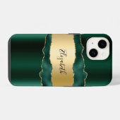 Coque Pour iPhone 14 Vert émeraude or agate nom écriture (Verso Horizontal)
