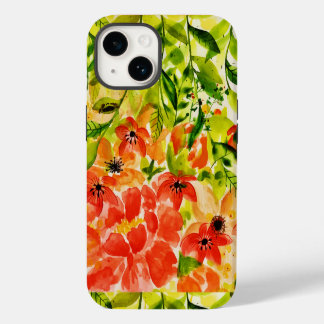 Coque Pour iPhone 14 Vert Fleurs de corail en fleurs sauvages Aquarelle