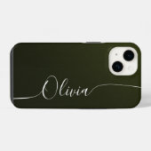 Coque Pour iPhone 14 Vert Pailleté Élégante Calligraphie Script Nom (Verso Horizontal)