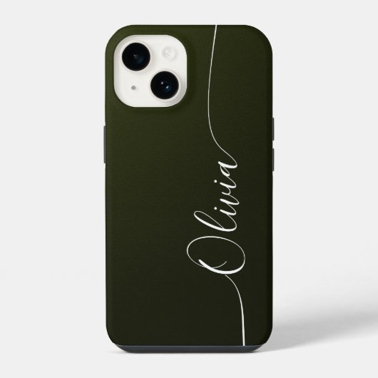 Coque Pour iPhone 14 Vert Pailleté Élégante Calligraphie Script Nom (Verso)
