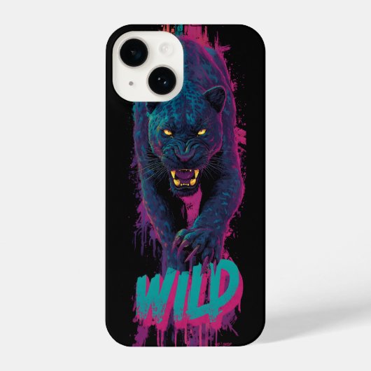Coque Pour iPhone 14 Vertical, Aggressive Black Panther Illustration (Verso)
