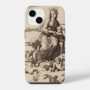 Coque Pour iPhone 14 Vierge et Enfant dans les Nuages