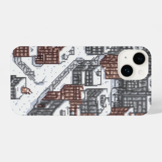 Coque Pour iPhone 14 ville enneigée pixelisée (Verso Horizontal)