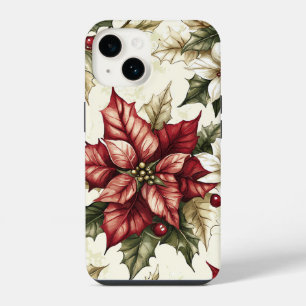 Coque Pour iPhone 14 Vintage Crème Étoile de Noël Rouge Holly Noël
