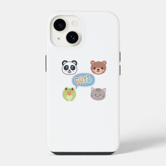 Coque Pour iPhone 14 Visages d'animaux Kawaii mignons | Conception de d (Verso)