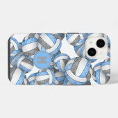 Coque Pour iPhone 14 Volleyball gris bleu clair avec monogramme pour fi (Verso Horizontal)