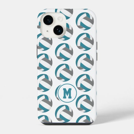 Coque Pour iPhone 14 volleyballs simples gris sarcelle personnalisés av (Verso)