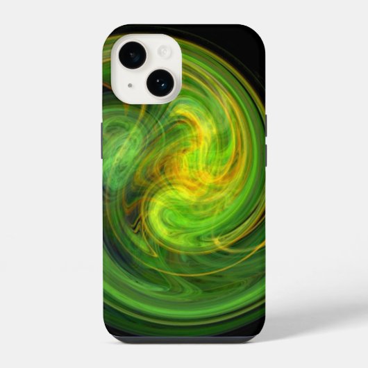 Coque Pour iPhone 14 VORTEX LUMINEUX, vert vif (Verso)